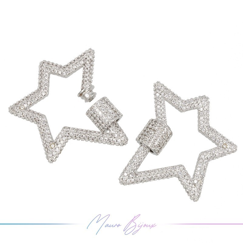Silver Stars Closure in Brass with Rhinestones 32x28mm