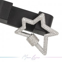Silver Stars Closure in Brass with Rhinestones 32x28mm