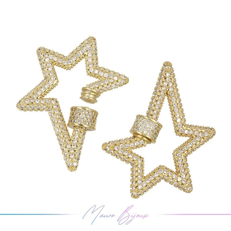 Chiusura in Ottone Stella Dorato con Strass 32x28mm