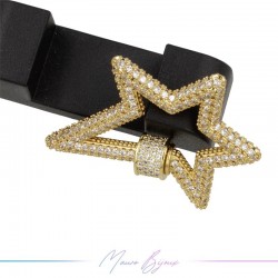 Chiusura in Ottone Stella Dorato con Strass 32x28mm