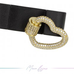 Gold Heart Closure in Brass with Rhinestones 23x24.5mm