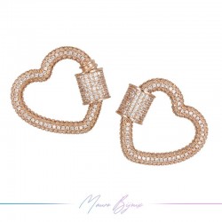 Rose Gold Heart Closure in Brass with Rhinestones 23x24.5mm