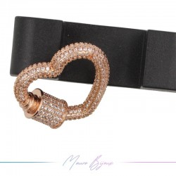 Chiusura in Ottone Cuore Oro Rosa con Strass 23x24.5mm
