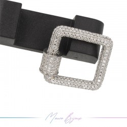 Silver Square Closure in Brass with Rhinestones 23.2x25mm
