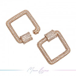 Rose Gold Square Closure in Brass with Rhinestones 23.2x25mm