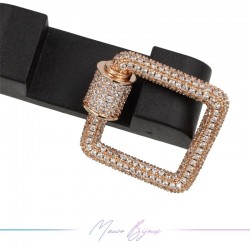 Chiusura in Ottone Quadrato Oro Rosa con Strass 23.2x25mm