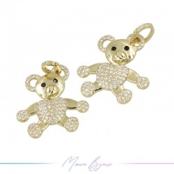 Gold Bears A Charms in Brass with Rhinestones 24.3x24.3mm
