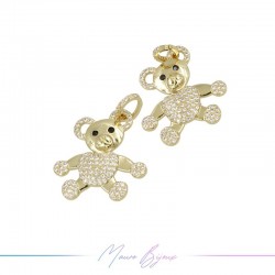 Gold Bears A Charms in Brass with Rhinestones 24.3x24.3mm