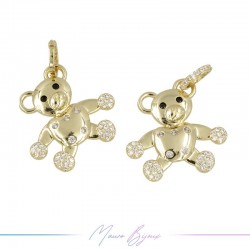 Gold Bears B Charms in Brass with Rhinestones 24x24.5mm