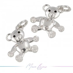 Silver Bears B Charms in Brass with Rhinestones 24x24.5mm