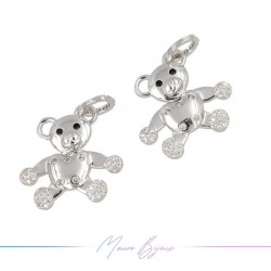 Silver Bears B Charms in Brass with Rhinestones 24x24.5mm