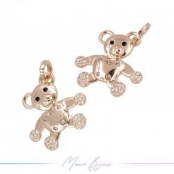 Rose Gold Bears B Charms in Brass with Rhinestones 24x24.5mm