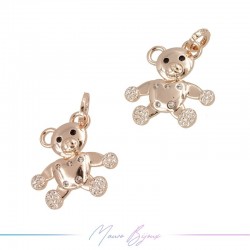 Rose Gold Bears B Charms in Brass with Rhinestones 24x24.5mm