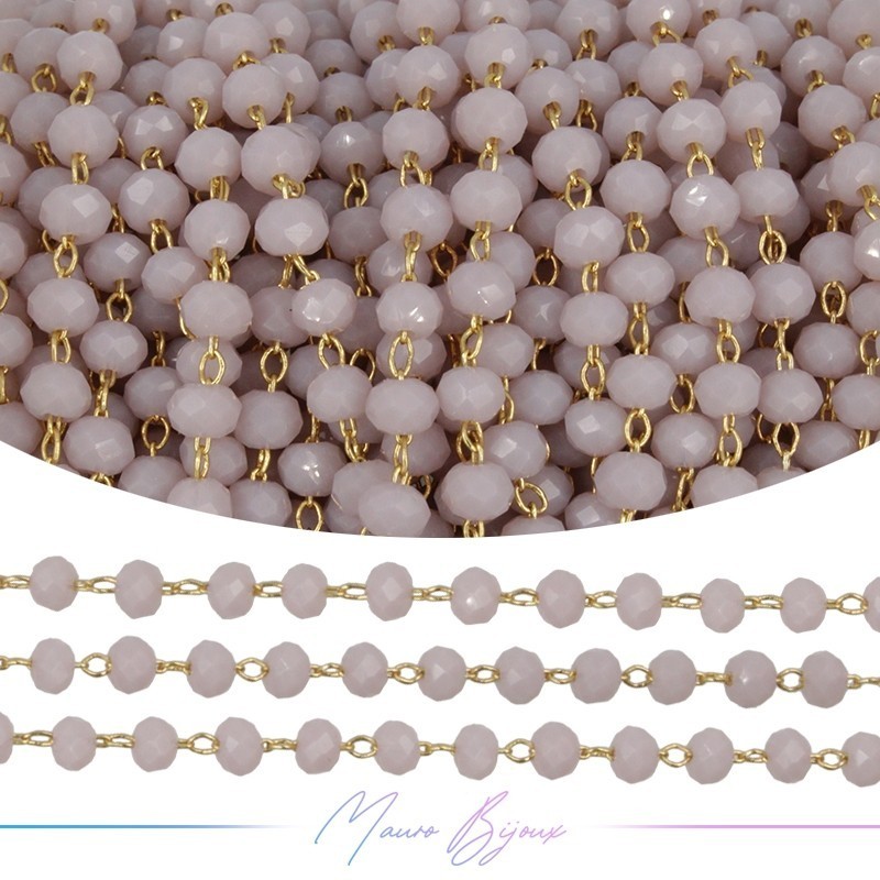 Catena del Rosario in Ottone Dorato con Cristalli Grigio (1mt)