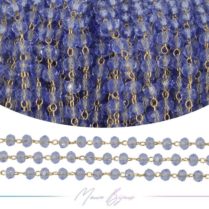 Gold Rosary Chain with Blue Trasparent Crystals (1mt)