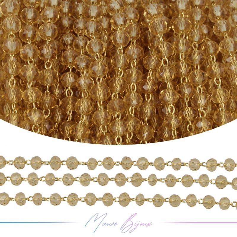 Gold Rosary Chain with Amber Trasparent Crystals (1mt)