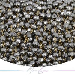 Gold Rosary Chain with Silver Trasparent Crystals (1mt)