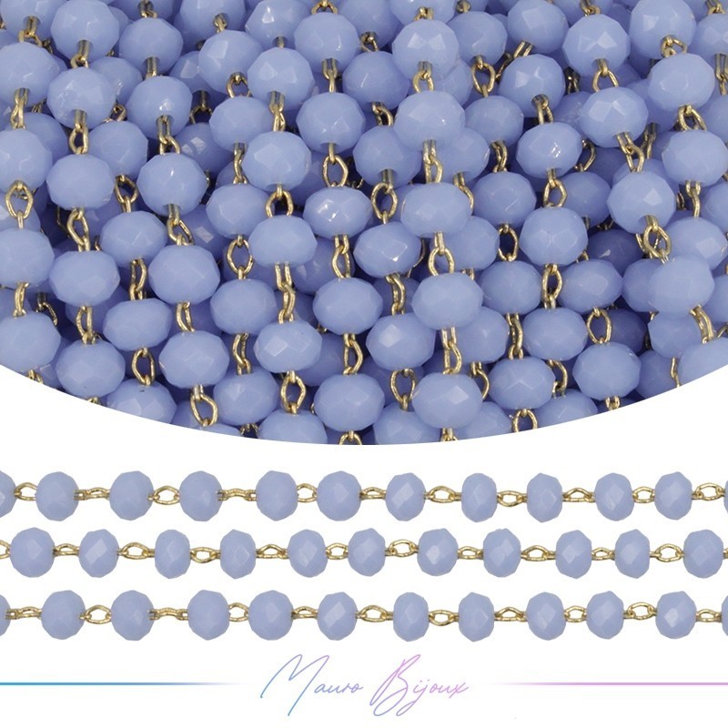 Gold Rosary Chain with Light Blue Crystals (1mt)