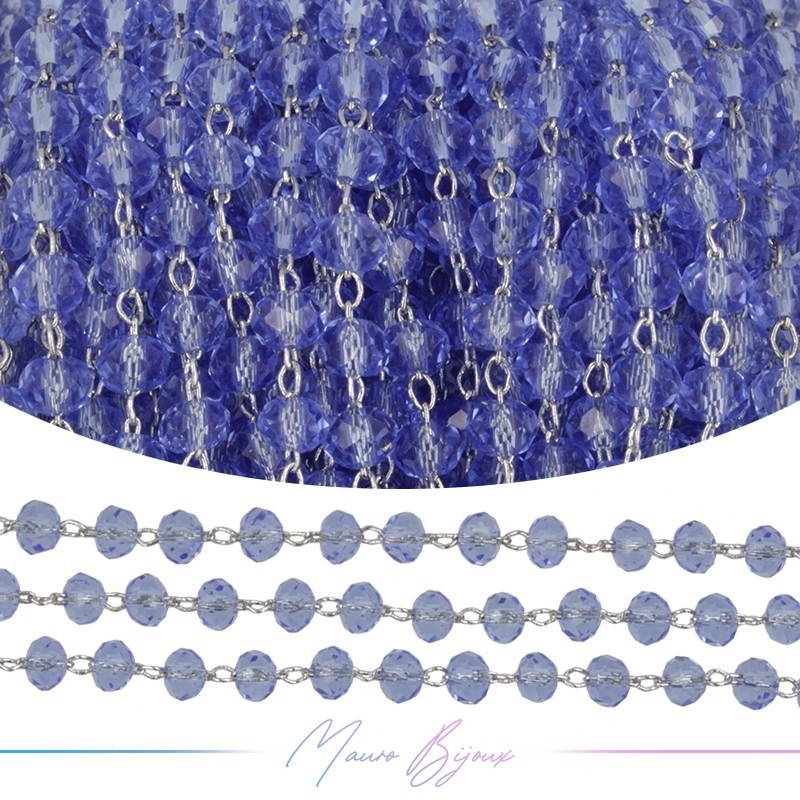 Catena del Rosario in Ottone Argento con Cristalli Blue Trasparente (1mt)