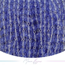 Silver Rosary Chain with Blue Trasparent Crystals (1mt)