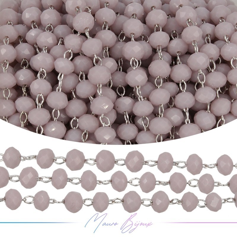 Silver Rosary Chain with Lilac Trasparent Crystals (1mt)