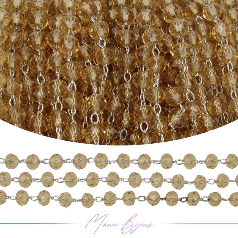 Silver Rosary Chain with Amber Trasparent Crystals (1mt)