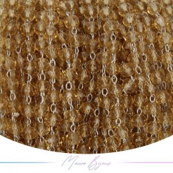 Silver Rosary Chain with Amber Trasparent Crystals (1mt)