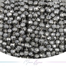 Catena del Rosario in Ottone Argento con Cristalli Argento (1mt)