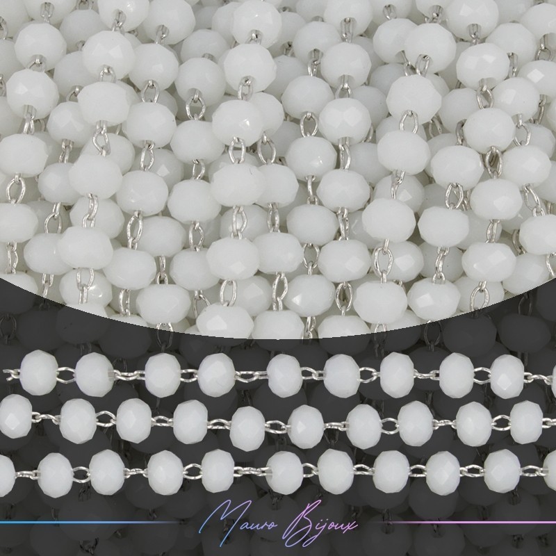 Silver Rosary Chain with White Trasparent Crystals (1mt)