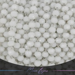 Catena del Rosario in Ottone Argento con Cristalli Bianco Trasparente (1mt)