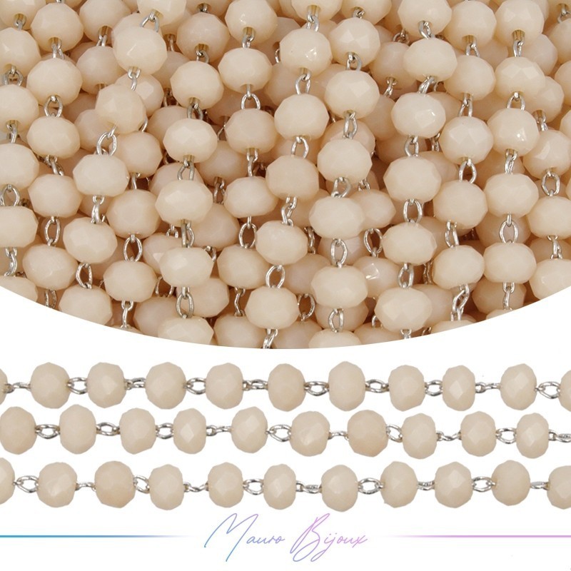 Catena del Rosario in Ottone Argento con Cristalli Color Carne (1mt)