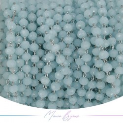 Silver Rosary Chain in Brass with Light Blue Crystals (1mt)