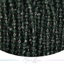 Catena del Rosario in Ottone Argento con Cristalli Verde Scuro Trasparente (1mt)