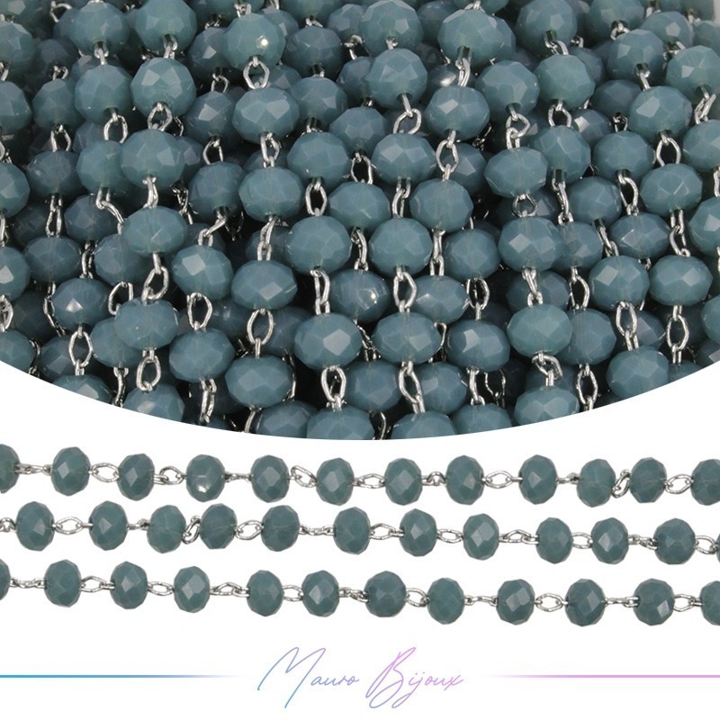 Silver Rosary Chain in Brass with Green Water Crystals (1mt)