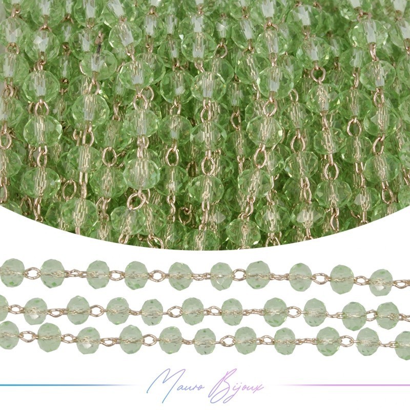 Catena del Rosario in Ottone Oro Rosa con Cristalli Verde Trasparenti (1mt)
