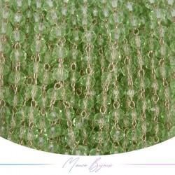 Catena del Rosario in Ottone Oro Rosa con Cristalli Verde Trasparenti (1mt)