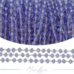 Catena del Rosario in Ottone Oro Rosa con Cristalli Blu Trasparenti (1mt)
