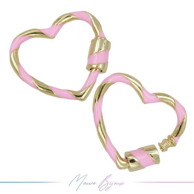 Chiusura in Ottone Cuore Smaltato Rosa