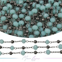 Chain in Inox Gun Metal Turquoise Crystal 1mt