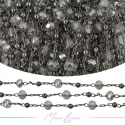 Chain in Inox Gun Metal Trasparent Silver Crystal 1mt