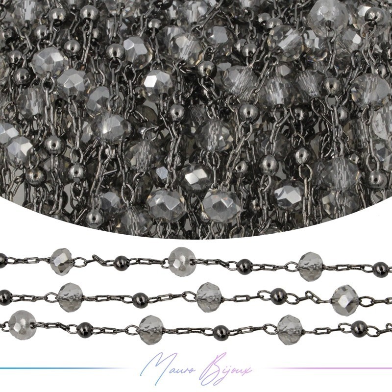 Chain in Inox Gun Metal Trasparent Silver Crystal 1mt