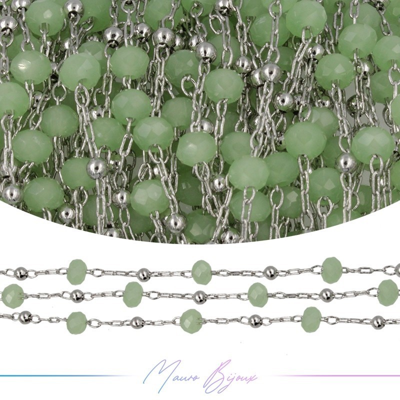 Catena in Acciaio Argento Cristallo Verde 1 mt