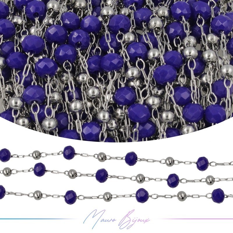 Chain in Inox Silver Blue Crystal 1mt