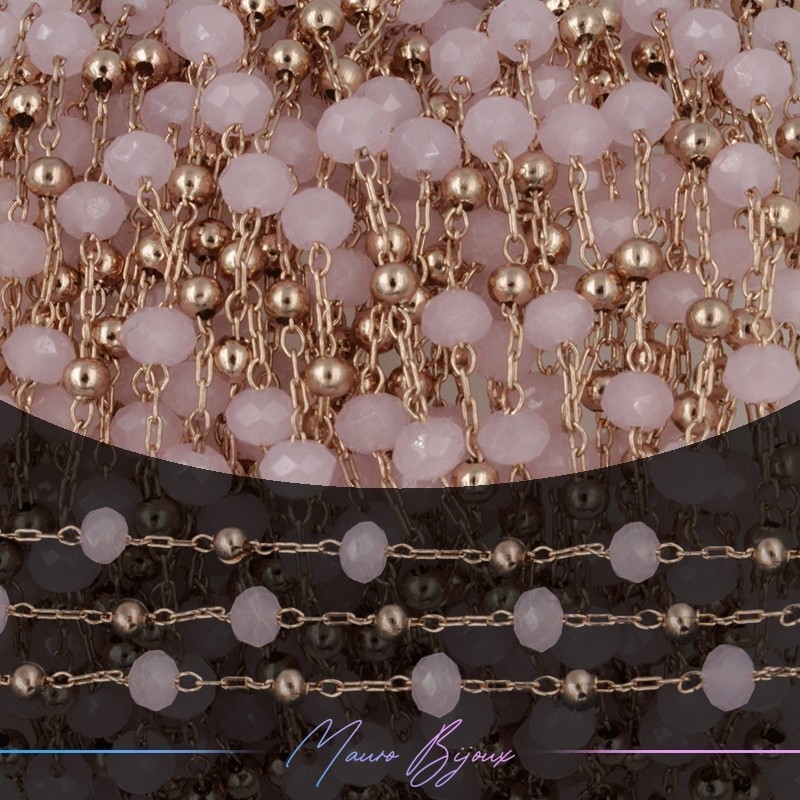 Catena in Acciaio Oro Rosa Cristallo Rosa 1 mt