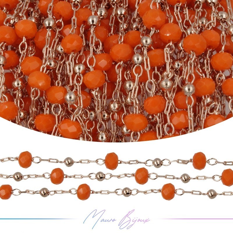 Catena in Acciaio Oro Rosa Cristallo Arancione 1 mt