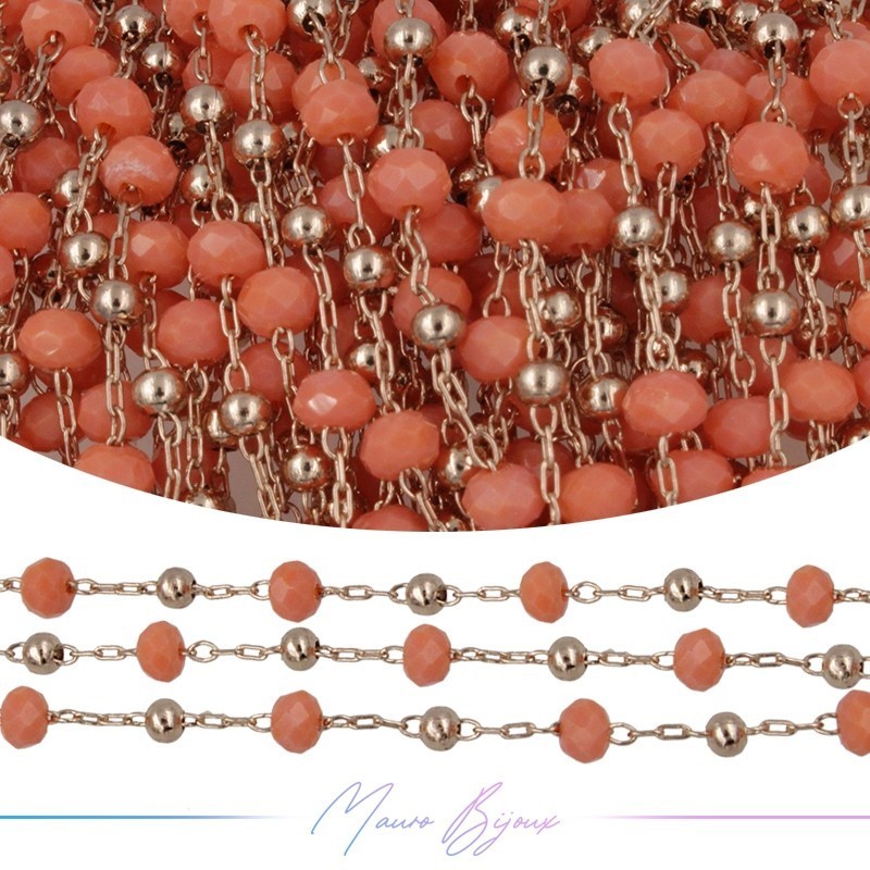 Catena in Acciaio Oro Rosa Cristallo Arancione Chiaro A 1 mt