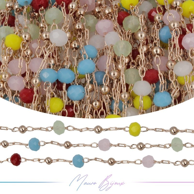 Catena in Acciaio Oro Rosa Cristallo Multicolor 1 mt