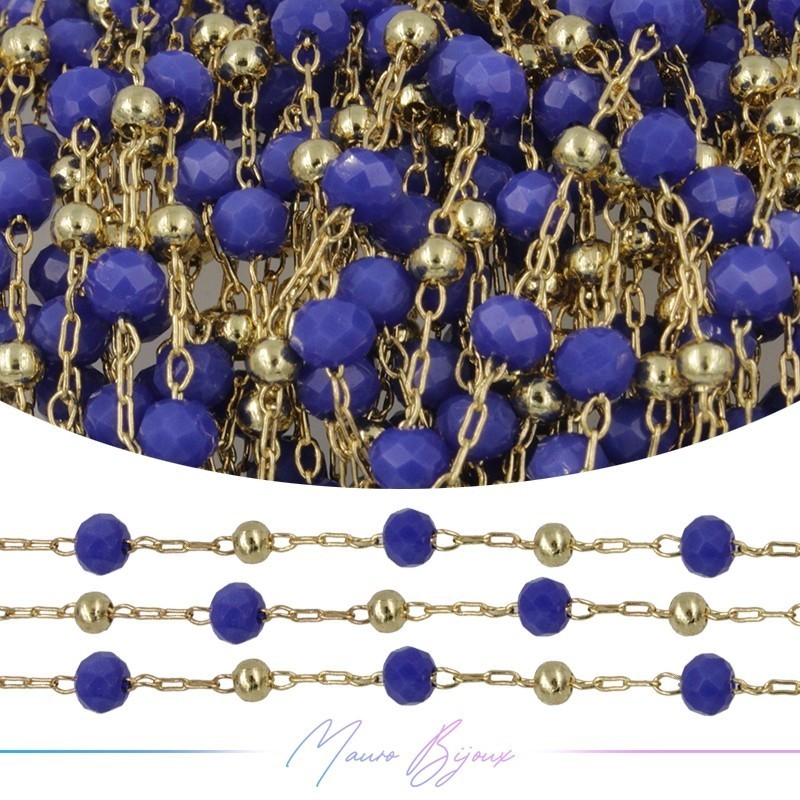 Catena in Acciaio Dorato Cristallo Blu 1 mt