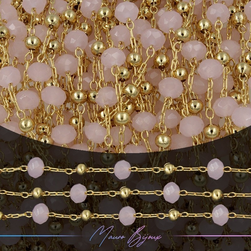 Catena in Acciaio Dorato Cristallo Rosa 1 mt