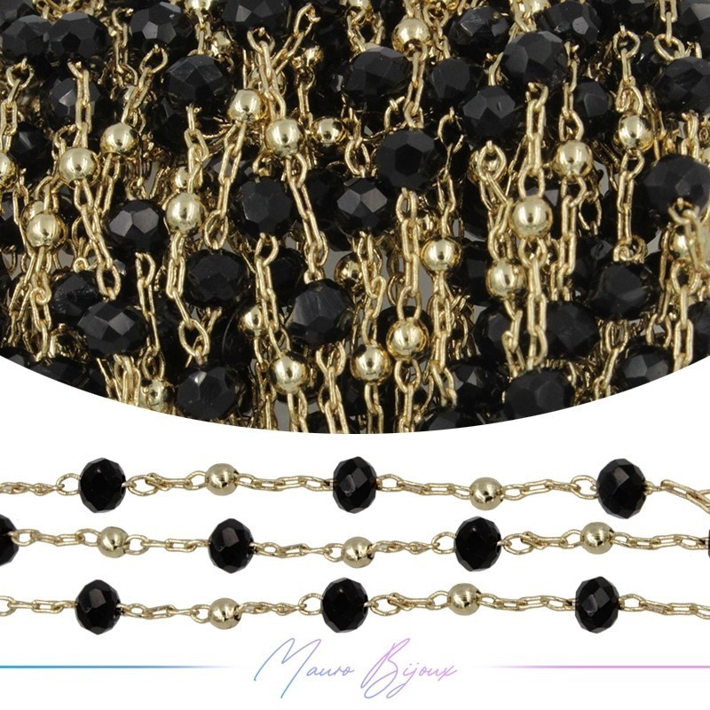 Chain in Gold Inox Black Crystal 1mt Chain in Gold Inox Black Crystal 1mt